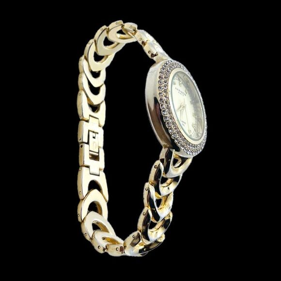 NWOT Akribos XXIV Empire Stainless Steel Goldtone Diamond Dial Watch - Picture 4 of 6